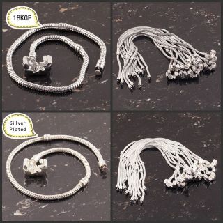 10/20X 18KGP/Silver Plated Snake Chain Charm Bracelet Fit European 