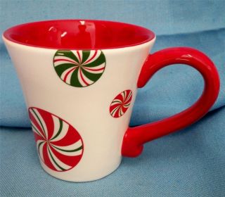 Pier 1 Candy Cane Coffee Mug Cup Red Handle and Inside 4T x 4D at 