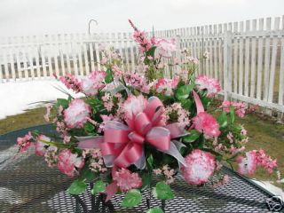 Pink Carnations Cemetery Grave Marker Tombstone Saddle