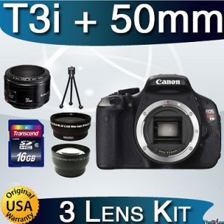 USA Canon EOS Rebel T3i 600D with Canon 50mm 3 Lens + 16GB DSLR Camera 