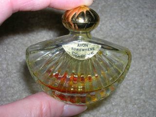 Vintage Avon Somewhere Cologne Empty Fan Rocker Perfume Bottle p91