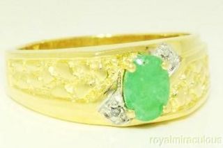 Mens Ring Diamond Emerald (May Birthstone) 14K Gold