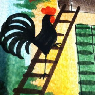   Hand Painted Rooster Trivet Tile Italy Ceramic Pottery Country Large