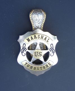 Western Jewelry Marshal Tombstone Silver/Gold Plated Concho Pendant 