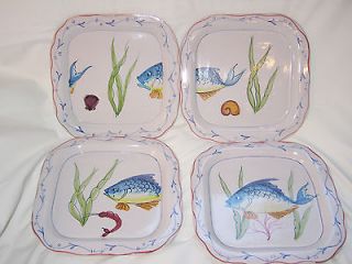 HAND PAINTED VIETRI SWIMMING FISH SQUARE LARGE PLATES ITALY WALL 
