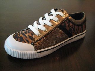 GUESS Carlin Gold & Black Leopard Sequins Patchwork sneakers   CHOICE 