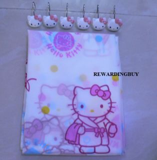   Kitty Shower Curtain With 12pcs Cute Hello Kitty shower curtain Hooks