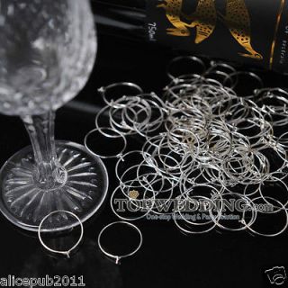 Newly listed 100PCS Silve Plated Wine Glass Charm Rings Earring Hoops 