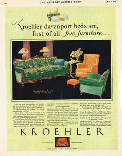 1928 AD Kroehler Davenport beds suite & fireside chair furniture