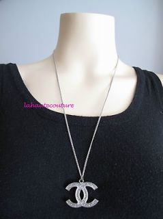   2012C Chanel Crystal and Silver CC Logo Classic Charm Necklace Chain
