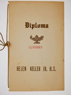 Helen Keller Jr. High School ~ Diploma 1968