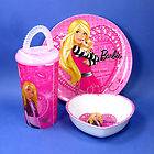 Barbie Pink White My Fab Mealtime 3 piece set plate bowl tumbler NEW 