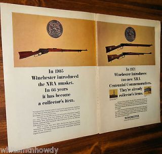 1971 WINCHESTER Centennial Commemorative Musket & RIFLE 2 pg AD w/1905 