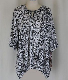 Ruby Rd Road Chic Mystique Black White Sparkling Silver Blouse Top 