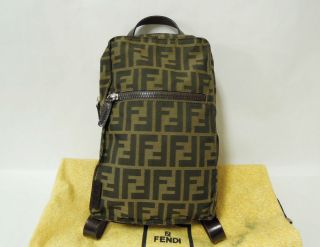 Auth FENDI Zucca Brown Canvas / Leather Back Pack Shoulder bag Purse 