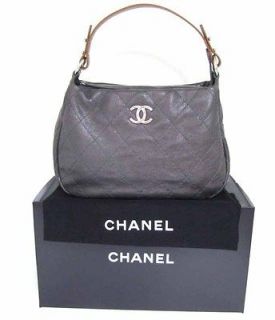 Chanel Quilted Leather Hobo Bag Purse Grey Pewter w/ Auth. Card & Box 