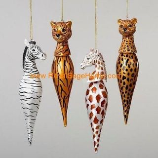   Tiger,Cheetah, Zebra, Giraffe Glass Holiday Christmas Ornaments