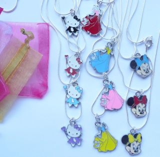 Childrens Necklace on Silver Snake Chain Hello Kitty, Minnie Mouse or 