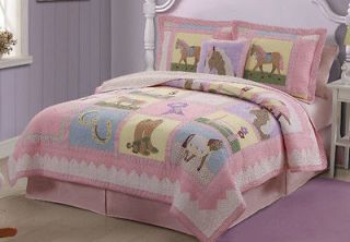   PONY HORSE GIDDY UP COTTON HAND PIECED FULL/QUEEN QUILT SET BEDDING