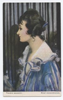art BARRIBAL sexy brunette glamour Lady Kind Remembrance old 1910s 