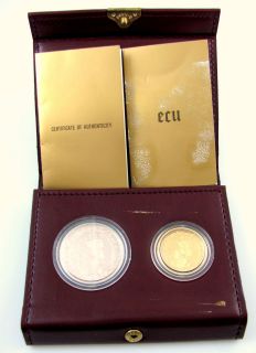 1987 Belgium 50 & 5 Ecu Gold & Silver Proof Coin Set Treaty of Rome w 