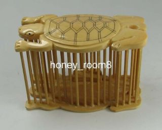 Chinese ox bone carving nice lovely tortoise figure small cricket cage