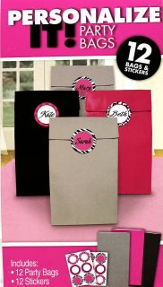   BAGS w/ Pink & Black ZEBRA Print STICKERS ~ Birthday Party Supplies