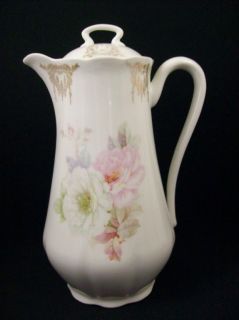 Vintage 40 oz Pink & White Floral Decorated Chocolate Pot Germany