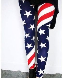 Sexy USA American Flag Striped Star Slim Elastic Trousers Tights Pants 