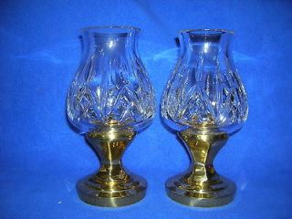 Two (2) Waterford crystal hurricane lamps w/Belmont brass base 