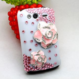 3D Bling Diamond Pink Camellia Case Cover For HTC Wildfire S A510e G13 