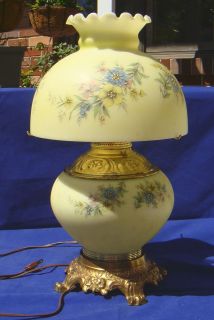 Hand Painted Yellow DOUBLE GLOBE Glass Electric Hurricane TABLE LAMP