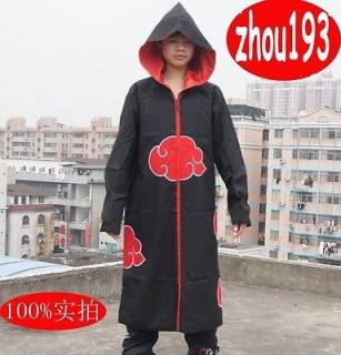 Hot Anime Naruto Akatsuki Cosplay Costume Cloak Cap M L XL XXL 4 size