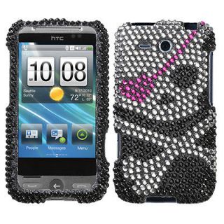 For HTC Freestyle Case Cover Bling Rhinestones Black Skull Cute *