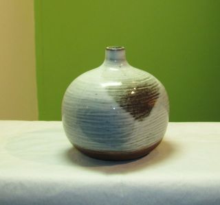 Takahashi Pottery Ceramic Vase Japan Ikebana Brown White Mid Century 