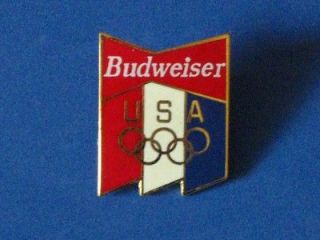   Bud Beer Olympics Enamel Pin Badge Vtg Die Cut Pinback USA Bow Tie NOS