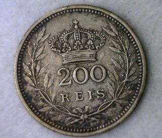 PORTUGAL 200 REIS 1909 VERY FINE PORTUGUESE SILVER COIN