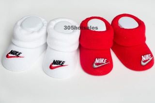 NEW NIKE BOYS NEWBORN INFANT BOOTIES RED AND WHITE 2 PAIR 0 6 MONTHS