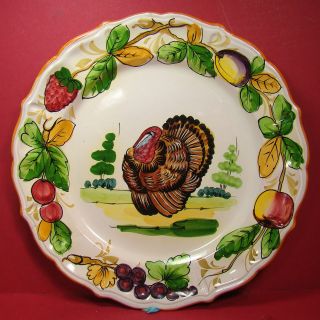   Vintage Hand Painted Harvest/Thanksgiving Plate_11_Turkey_Italian