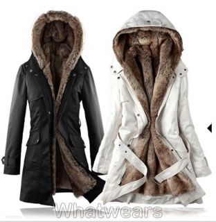 Womens Warm Hooded Fur Winter Jacket Trench Coat 3Color 4Size W5005