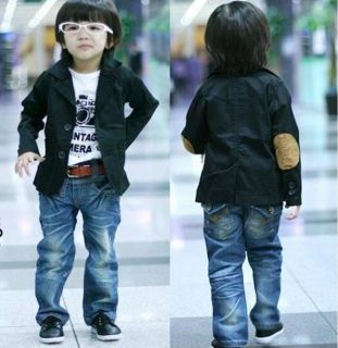   KIDS Boys Black Jacket Blazer with suede elbow patches (Korean Design