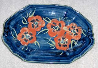   painted POTTERY dish FRANCE floral PLATE signed JACQUES clay PLATTER