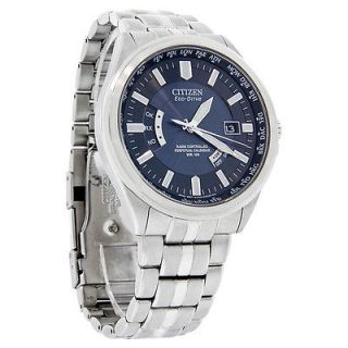 Citizen Atomic World Timer Mens Blue Stainless Steel Eco Drive Watch 