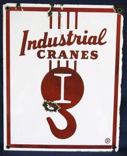   Crane Lift Farm Dozer Motor Oil Gas Pump Garage Porcelain Sign Old
