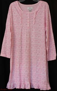 Karen Neuburger Pink Tiny Floral Night Gown Shirt Victorian Ruffles S 