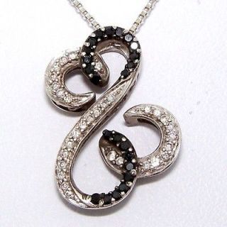Jane Seymour Black White Diamond Open Heart Pendant/Necklace Sterling 