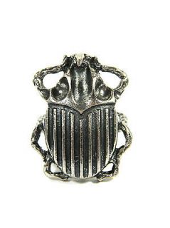 Rhino Beetle Ring Size 7 Egyptian Scarab Silver Tone VTG Jungle Insect 