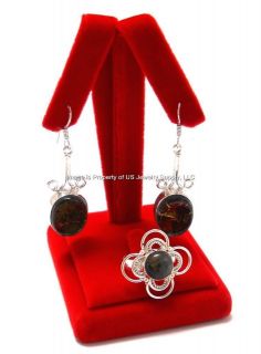 Set Of 3 Red Velvet Earring Ring Combination Tree Display Stands 4