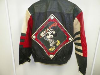   LEATHER MICKEY MOUSE BASEBALL SNAP FRONT JACKET SIZE L EXCELLENT