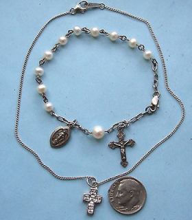 Lot 2 Sterling Silver 925 Matrix Cross Anklet/Ankle Rhinestone Pearl 